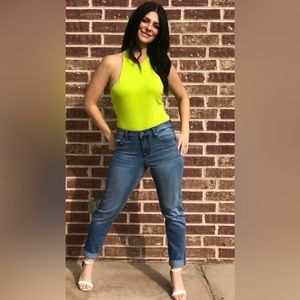 Express Neon Green high neck tank bodysuit size medium